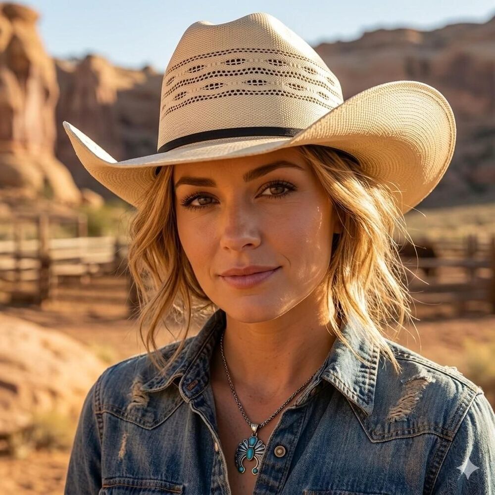 Source Unknown Cream Straw Cowboy Hat with Black Band